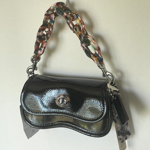 Coach Mini Wavy Dinky Bag Crinkle Patent Coachtopia Black Leather CQ853 - Picture 5 of 14